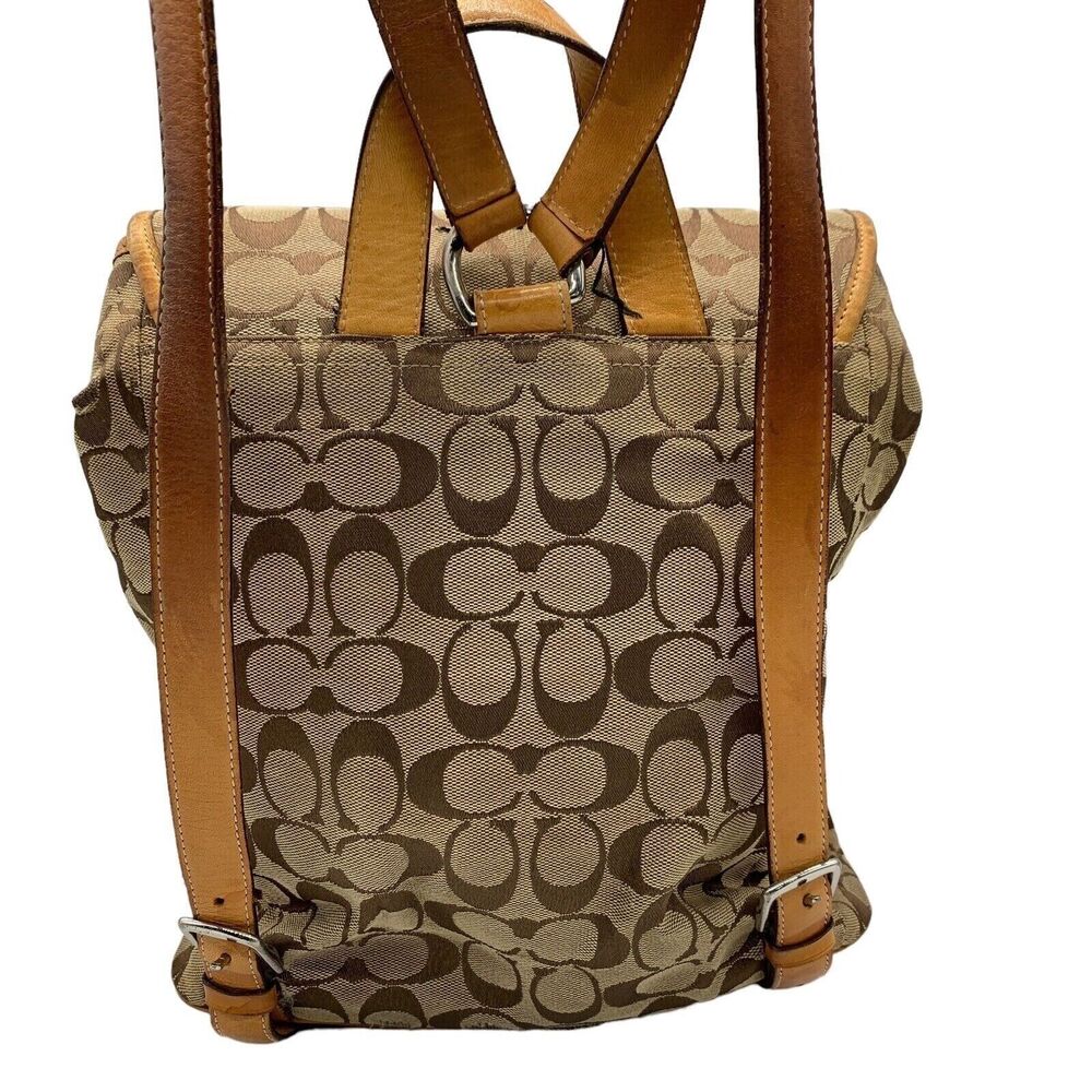 Vintage COACH Backpack Monogram CC Print Tan Beige Leather Y2K CLASSIC - Picture 6 of 12
